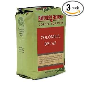  Bronson Colombia, Whole Bean Coffee, Decaf, 12 Ounce Bags (Pack of 3