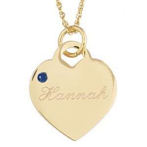 September Engraved Birthstone Heart Charm Pendant Jewelry