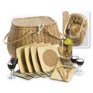    Friendly Natural Willow Picnic Basket with Bamboo Plates & Utensils