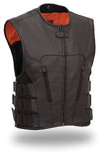 First Mfg Mens Updated SWAT Team Style Leather Motorcycle Vest  