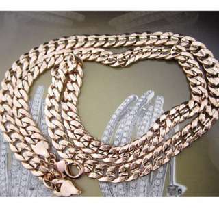 mens 18k rose gold filled carved necklace 23.6 curb chain 7mm link 