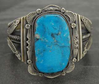 Native American Navajo Gilbert Tom Sterling Silver Turquoise Bracelet