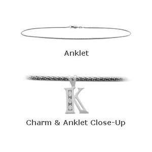  Initial Diamond K White Gold 10 Charm Anklet Jewelry