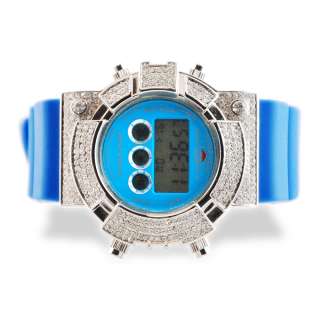 Super Iced out Frogman Shock Watch Blue with White stones and case.