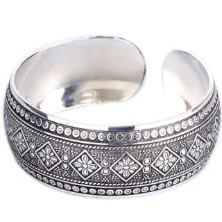 new fashion tibet silver carved lucky flower totem cuff bangle 