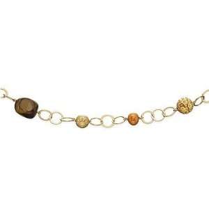 14K Gold over Sterling Silver Tiger Eye and Cultured Freshwater Pearl 