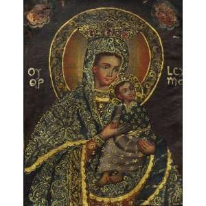  Jeweled Crown Madonna & Child Oil Painting from Peru