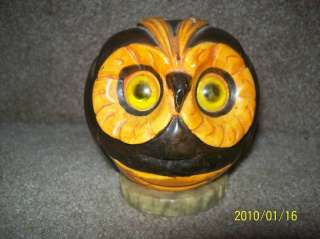 Vintage Wooden Owl Head on Marble Paperweight Italy  
