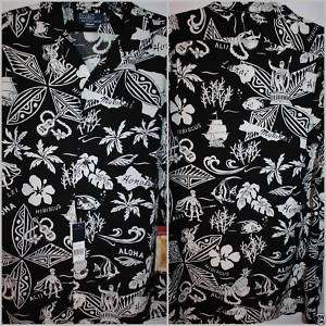 NWT Ralph Lauren Polo Blk White Luau Hawaiian Shirt $98  