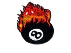 EIGHT BALL FIRE POOL HOT IRON ON PATCH EMBROIDERED I141  