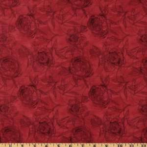  44 Wide Poetic Blossoms Rose Swirls Antique Red Fabric 
