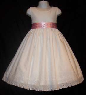 Pink SATIN SASH Eyelet PORTRAIT Dress Daisy Kingdom pt  