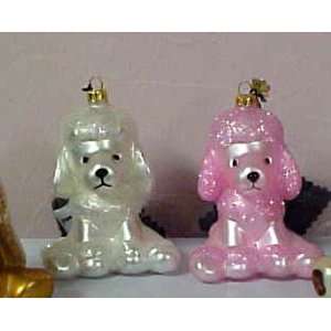 Cherry designs pink or white poodle dog ornaments 2 1/2 by 3  