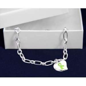  Silver Bracelet Awareness Cancer Ribbon Puffed Heart Lime 