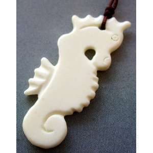  White Ox Bone Carved Sea Horse Pendant 