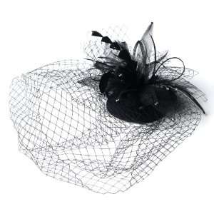   Veiling Bridal Hat with Swarovski Crystal & Feather Accents HP 8366