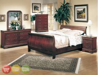 Louis Philippe Queen Sleigh Bed Cherry Wood Bedroom Set  