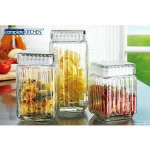 SET OF 3 SQUARE RIBBED CANISTERS 