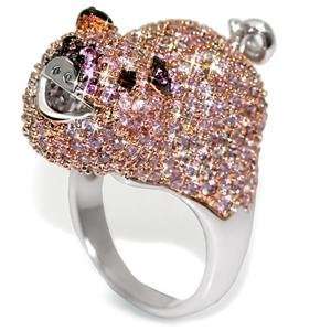  Size 9 Pig MultiColor Cubic Zirconia Brass+Rose Gold 