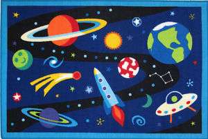 Outer Space Rockets Planets Travel Kids Nylon Area Rug  