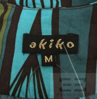 Akiko Blue & Brown Print Cotton & Silk Beaded Sleeveless Top Size 