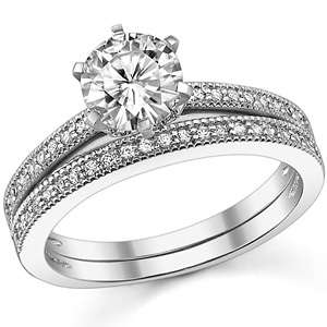 5mm Round Moissanite & Diamond Engagement Ring Set  