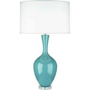   Light Table Lamp, Lucite Steel Blue Finish with Fondine Fabric Shade
