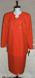 KRISTY STUART Melon Orange Skirt Suit Misses Size 12  