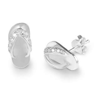  Silver CZ Cubic Zirconia Diamond Small Flip Flop Slipper Shoes 
