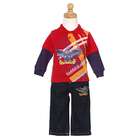 Allura Baby Boys Red Navy Graphic Layered Shirt Denim 2pc Outfit 12M