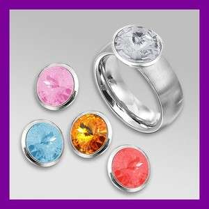 STAINLESS STEEL INTERCHANGEABLE RING WITH 5 COLOR TOP PARTS  