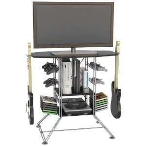   CENTIPEDE GAME STORAGE AND TV STAND WITH BLACK TOP AND SILVER STEEL