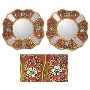  Painted glass mirrors, Florid Rubies (pair)