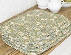 William Morris PimpernelFloral Green4 Quilted Placemats  