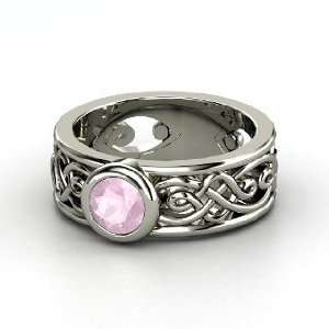    Alhambra Ring, Round Rose Quartz Sterling Silver Ring Jewelry