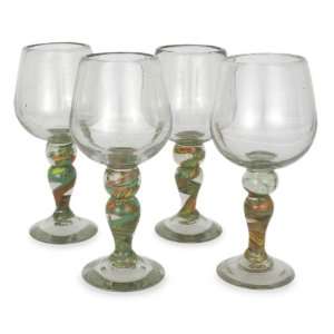  Blown glass wine goblets, Confetti Swirl (set of 4 