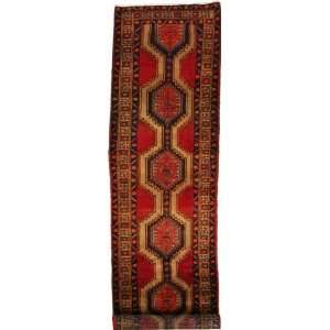  36 x 1210 Red Persian Hand Knotted Wool Meshkin Runner Rug 
