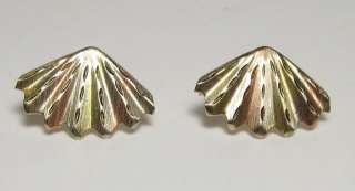   14k Tri Color Gold Diamond Cut Fan Pierced Earrings Not Scrap  