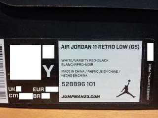 528896 101] Boys Youth Air Jordan 11 Retro Low White Varsity Red 2012 