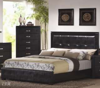 NEW DYLAN BLACK BYCAST LEATHER WOOD LOW PROFILE BED  