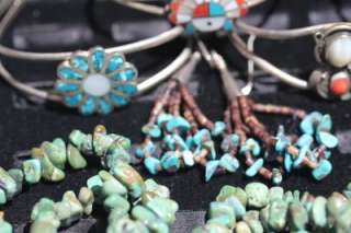 BIG VINTAGE NATIVE ZUNI NAVAJO TURQUOISE CORAL STERLING JEWELRY LOT 