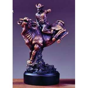 Bronze Plated Resin Sports Rodeo Western Cowboy Riding Bull Sculpture 