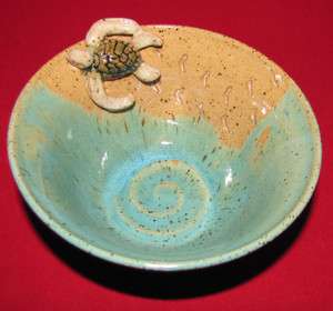 WHEEL THROWN POTTERY BOWL with SEA TURTLE HATCHLING  