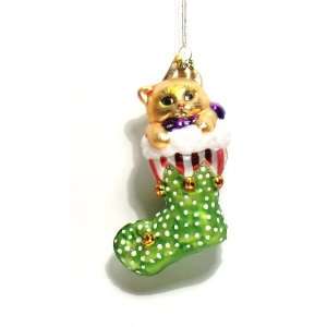 Margaret Cobane Glass Ornament   Jingle Bell Kitty Gold  