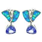   Silver Created Opal and Cubic Zirconia Romantic Ribbon Earrings
