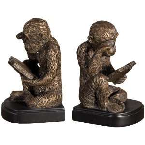   Set of 2 Reading Monkey with Monocle Bookends