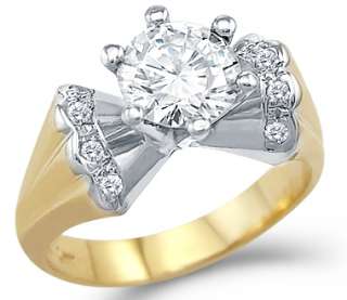 Solid 14k Yellow and White Gold Simulated Diamond Ring  