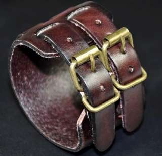 Mens Quality Wide Vintage Leather Bracelet Cuff Brown  