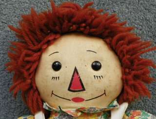 RAGGEDY ANN DOLL   GEORGENE   WOOL HAIR   BLACK OUTLINED NOSE 