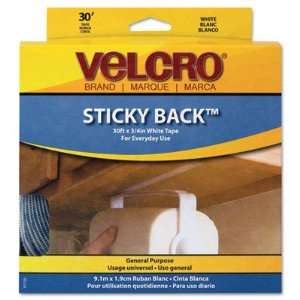 Hook and Loop Tape, Roll, Sticky Back, 3/4x30, White 